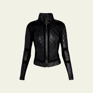 Blanc Noir Leather & Mesh Classic Moto Jacket - Black, US XS